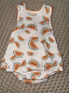 Three Sisters Watermelon Print Ruffle bottom baby bubble romper size 3m